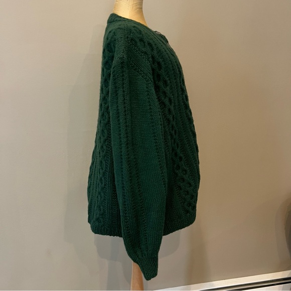 Handmade Vintage Wool Honeycomb Cable Knit Chunky Cardigan Hunter Green Sz M/L - Picture 6 of 12